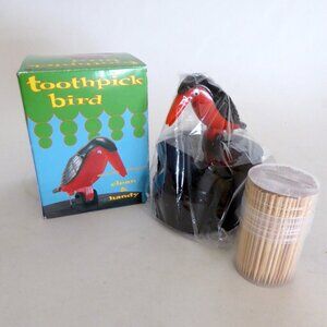 NEW VINTAGE BLACK BIRD WOODPECKER TOOTHPICK HOLDER DISPENSER
